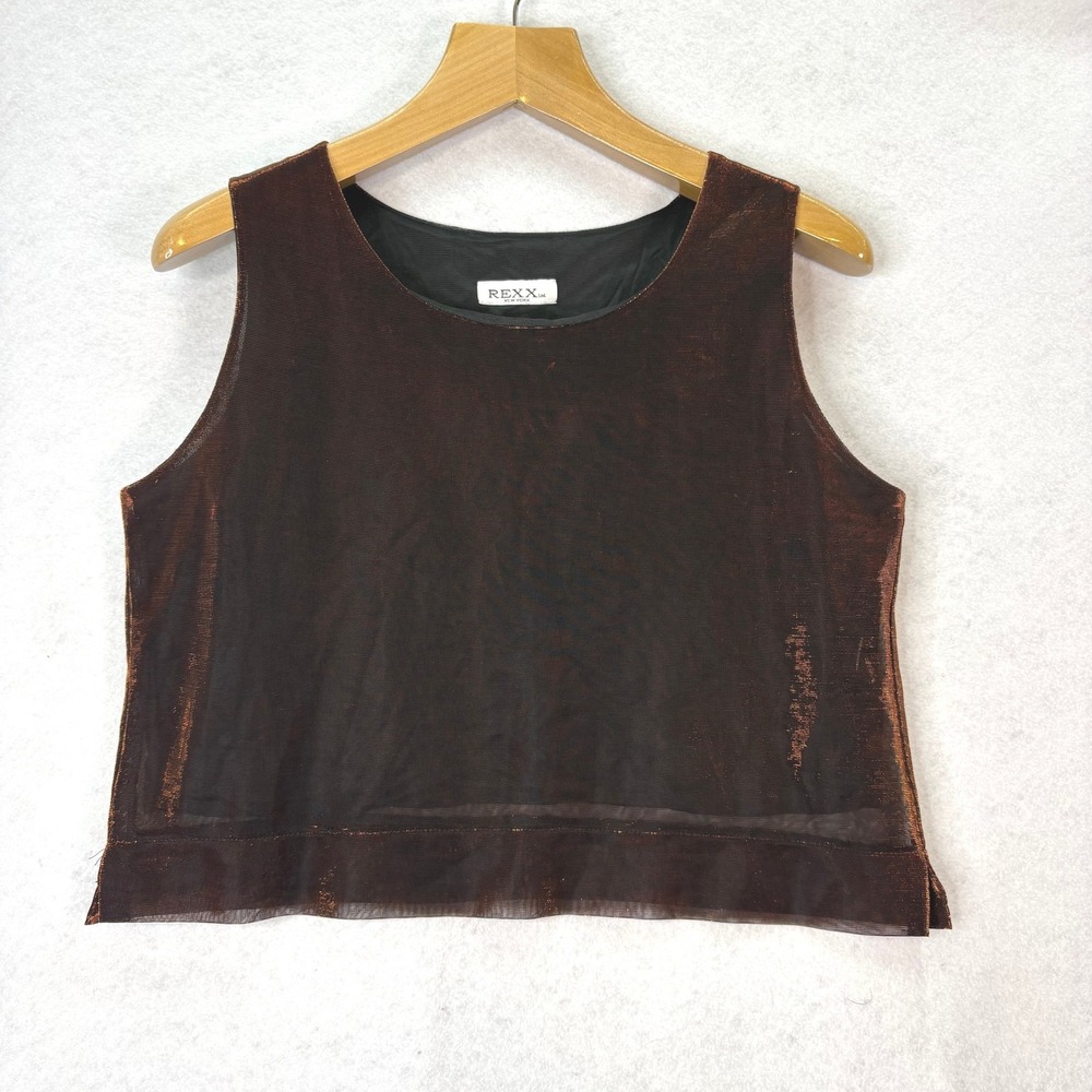 Rexx Bronze Metallic‎ Lurex Mesh Tank Women L 90s Vintage Party Rave Club Disco